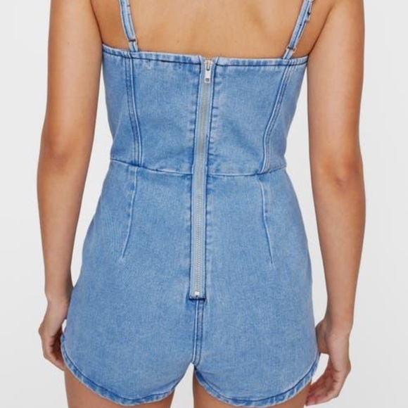 NWT Nasty Gal Heart Embellished Bustier Denim Romper - size 2 - Picture 6 of 8